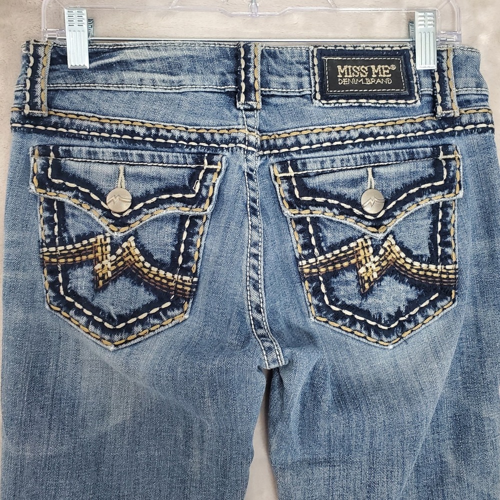 Miss Me Jeans Women 29 Blue Irene Boot Bootcut Denim Distressed Thick Stitch